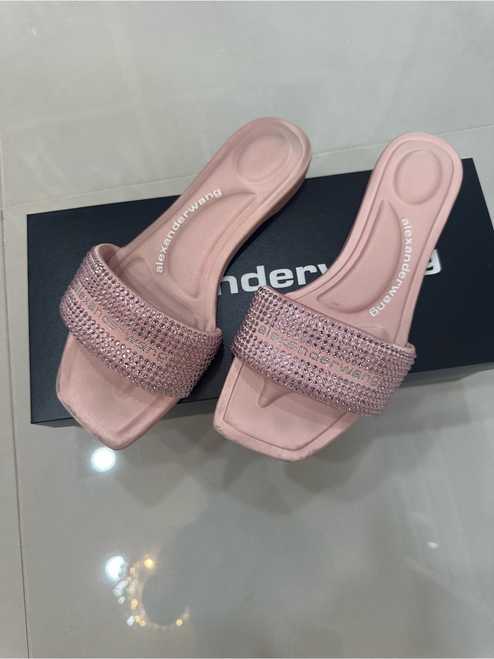 Alexander Wang Blush Pink Crystal Slide Sandals Size 38.5